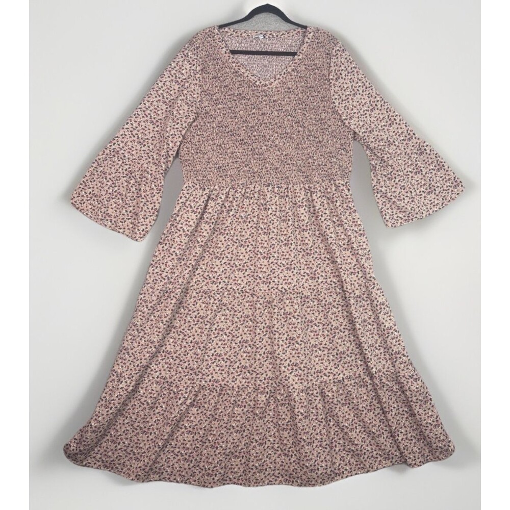 Sweet Salt Maxi Dress Sz 22/24 Smocked Pink Blue Red Floral Bell Sleeves Cottage